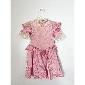 Vintage‎ 80s Dress Pink Dance Pretty Retro Big Shoulders Lace Bow 4t
